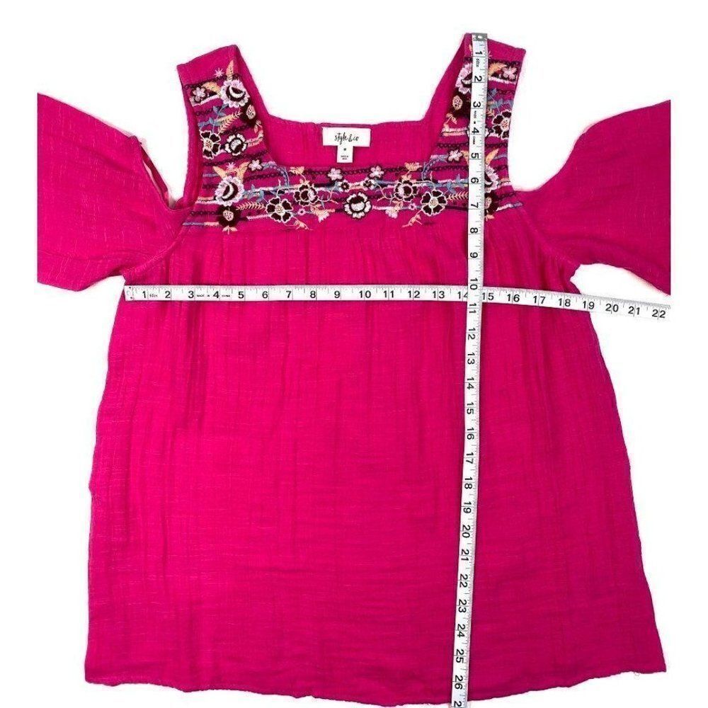 Style & Co Blouse Top Medium Pink Cold-Shoulder‎ - Picture 3 of 7